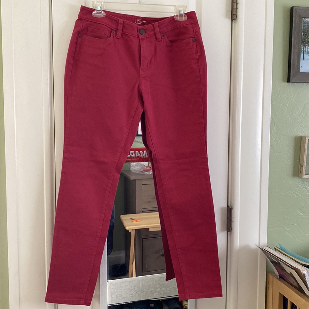 Loft, red skinny jeans, 6 Petit